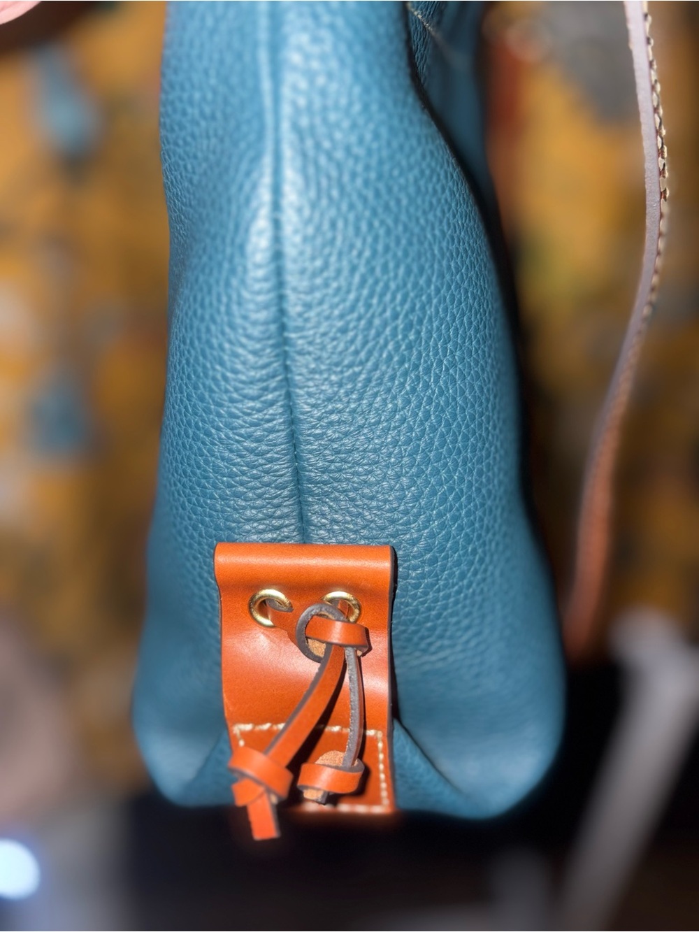 Dooney And Bourke Teal Pebble Grain Tassel Tote - Picture 6 of 6
